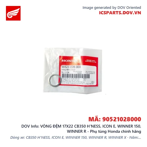 VÒNG ĐỆM 17X22 CB350 H'NESS, ICON E, WINNER 150, WINNER R - Phụ tùng Honda chính hãng