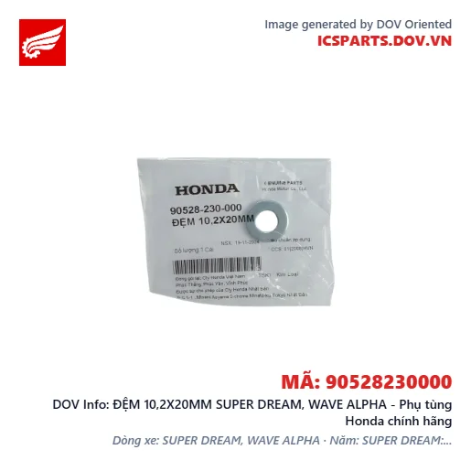 ĐỆM 10,2X20MM SUPER DREAM, WAVE ALPHA - Phụ tùng Honda chính hãng
