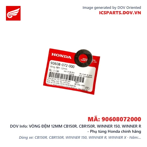 VÒNG ĐỆM 12MM CB150R, CBR150R, WINNER 150, WINNER R - Phụ tùng Honda chính hãng