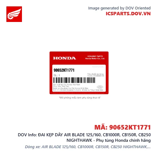 ĐAI KẸP DÂY AIR BLADE 125/160, CB1000R, CB150R, CB250 NIGHTHAWK - Phụ tùng Honda chính hãng