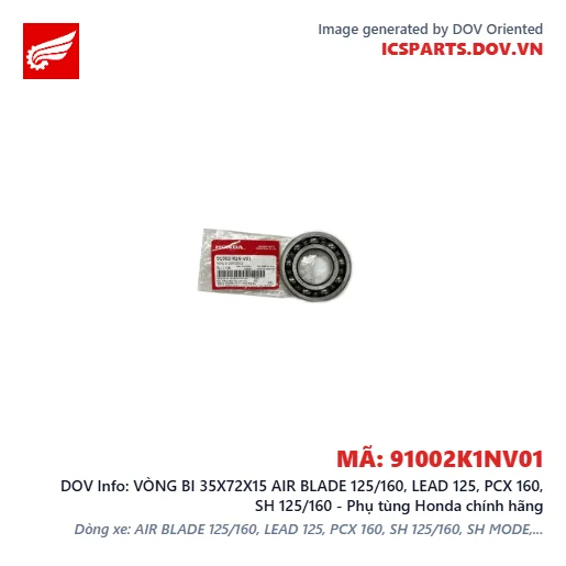 VÒNG BI 35X72X15 AIR BLADE 125/160, LEAD 125, PCX 160, SH 125/160 - Phụ tùng Honda chính hãng
