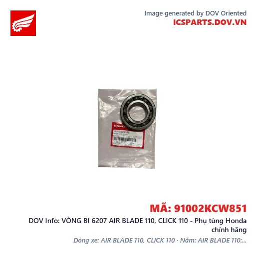 VÒNG BI 6207 AIR BLADE 110, CLICK 110 - Phụ tùng Honda chính hãng