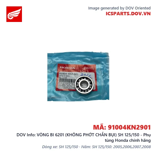 VÒNG BI 6201 (KHÔNG PHỚT CHẮN BỤI) SH 125/150 - Phụ tùng Honda chính hãng
