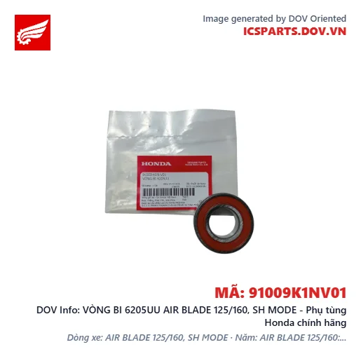 VÒNG BI 6205UU AIR BLADE 125/160, SH MODE - Phụ tùng Honda chính hãng