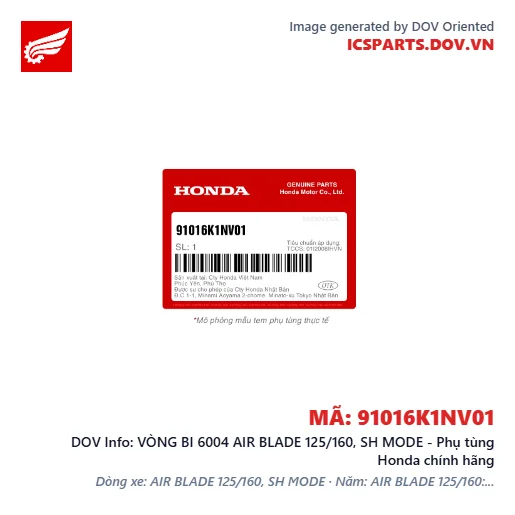 VÒNG BI 6004 AIR BLADE 125/160, SH MODE - Phụ tùng Honda chính hãng