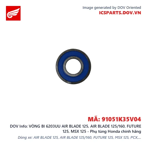 VÒNG BI 6203UU AIR BLADE 125, AIR BLADE 125/160, FUTURE 125, MSX 125 - Phụ tùng Honda chính hãng