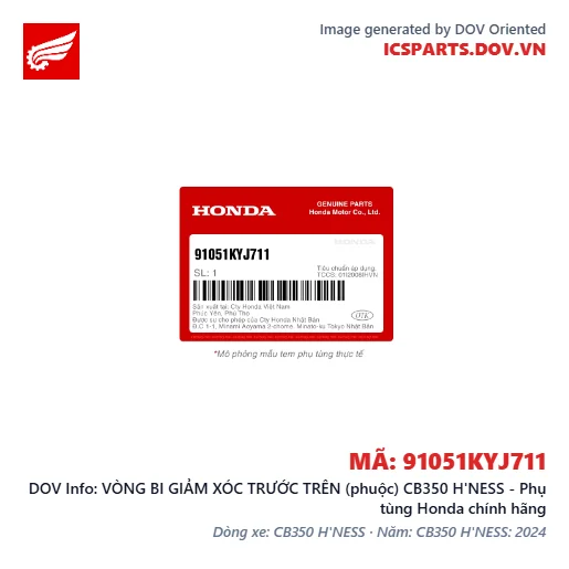 VÒNG BI GIẢM XÓC TRƯỚC TRÊN (phuộc) CB350 H'NESS - Phụ tùng Honda chính hãng