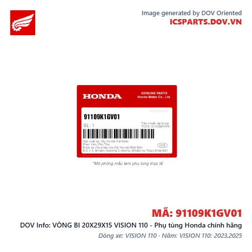 VÒNG BI 20X29X15 VISION 110 - Phụ tùng Honda chính hãng