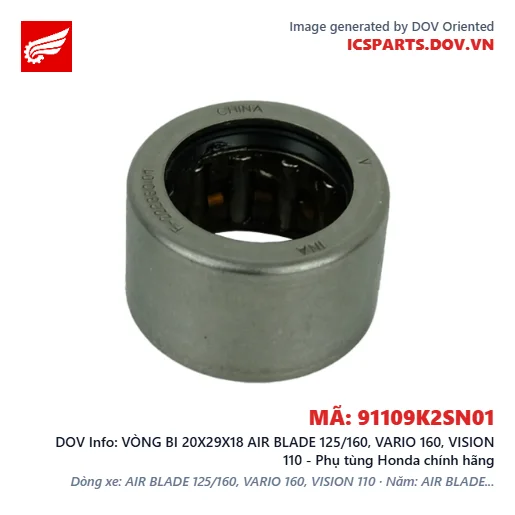 VÒNG BI 20X29X18 AIR BLADE 125/160, VARIO 160, VISION 110 - Phụ tùng Honda chính hãng