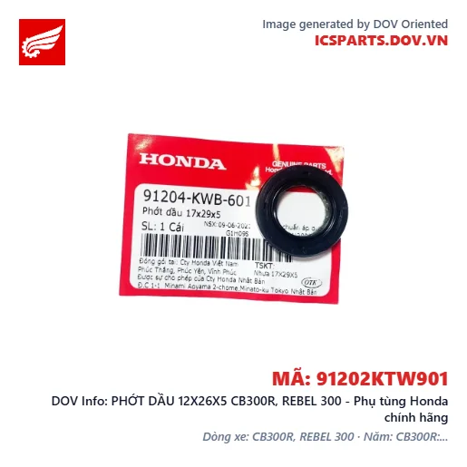 PHỚT DẦU 12X26X5 CB300R, REBEL 300 - Phụ tùng Honda chính hãng