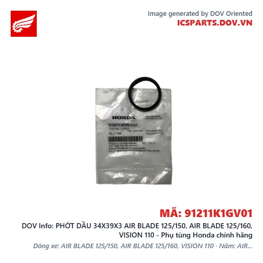 PHỚT DẦU 34X39X3 AIR BLADE 125/150, AIR BLADE 125/160, VISION 110 - Phụ tùng Honda chính hãng