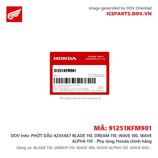 PHỚT DẦU 42X54X7 BLADE 110, DREAM 110, WAVE 100, WAVE ALPHA 110 - Phụ tùng Honda chính hãng