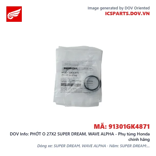 PHỚT O 27X2 SUPER DREAM, WAVE ALPHA - Phụ tùng Honda chính hãng