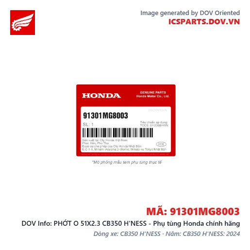 PHỚT O 51X2.3 CB350 H'NESS - Phụ tùng Honda chính hãng