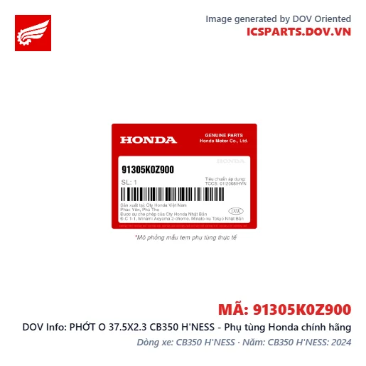 PHỚT O 37.5X2.3 CB350 H'NESS - Phụ tùng Honda chính hãng