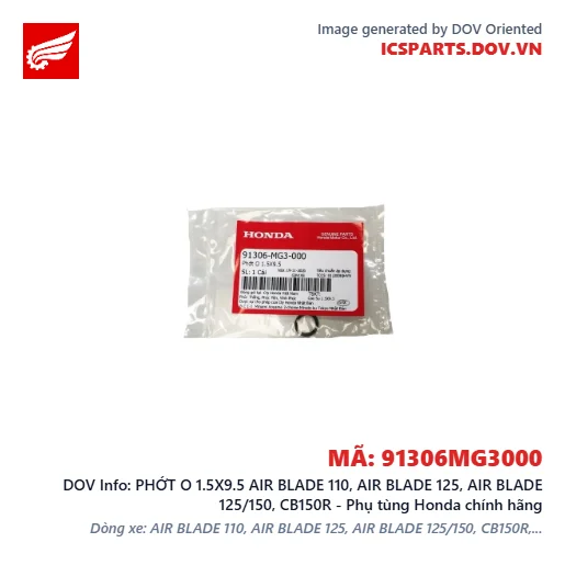PHỚT O 1.5X9.5 AIR BLADE 110, AIR BLADE 125, AIR BLADE 125/150, CB150R - Phụ tùng Honda chính hãng