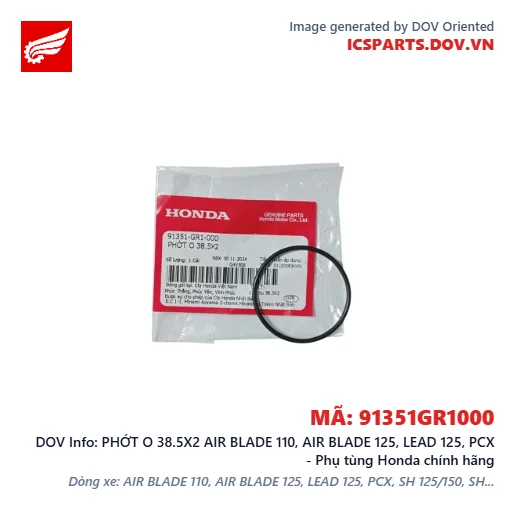 PHỚT O 38.5X2 AIR BLADE 110, AIR BLADE 125, LEAD 125, PCX - Phụ tùng Honda chính hãng