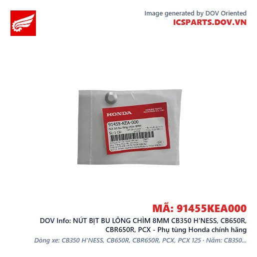 NÚT BỊT BU LÔNG CHÌM 8MM CB350 H'NESS, CB650R, CBR650R, PCX - Phụ tùng Honda chính hãng