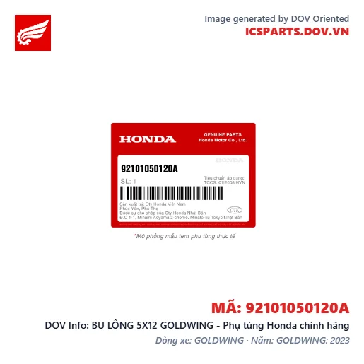 BU LÔNG 5X12 GOLDWING - Phụ tùng Honda chính hãng