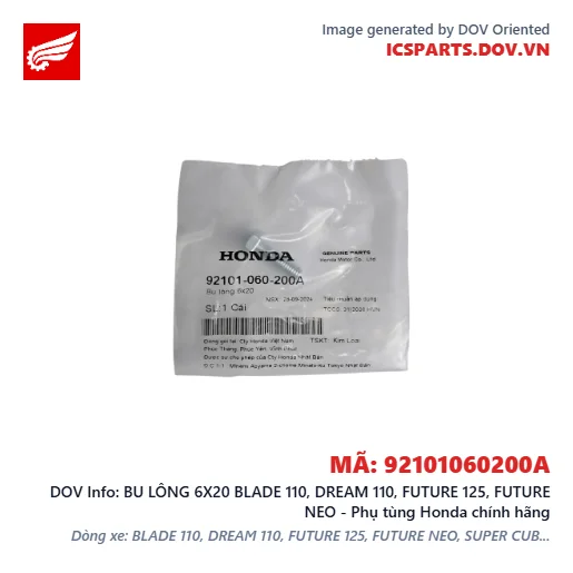 BU LÔNG 6X20 BLADE 110, DREAM 110, FUTURE 125, FUTURE NEO - Phụ tùng Honda chính hãng
