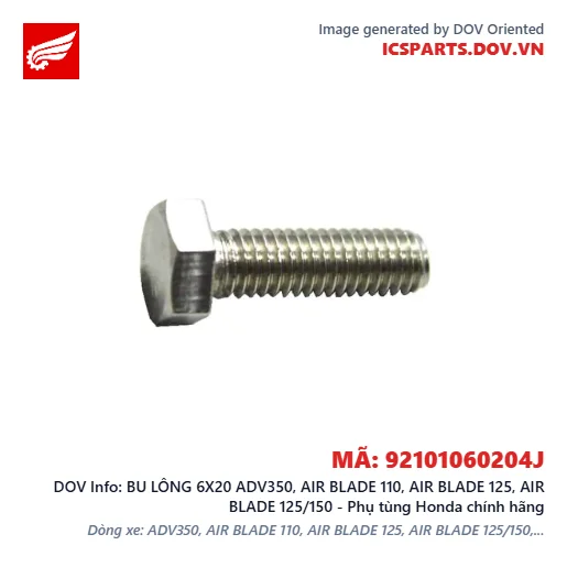 BU LÔNG 6X20 ADV350, AIR BLADE 110, AIR BLADE 125, AIR BLADE 125/150 - Phụ tùng Honda chính hãng