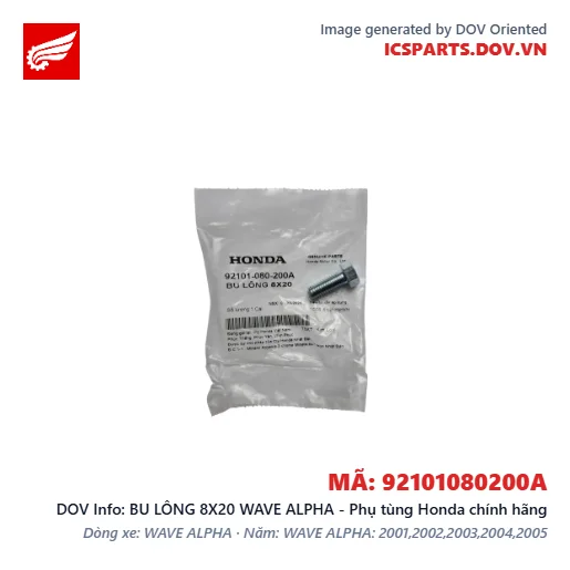 BU LÔNG 8X20 WAVE ALPHA - Phụ tùng Honda chính hãng