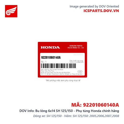 Bu lông 6x14 SH 125/150 - Phụ tùng Honda chính hãng