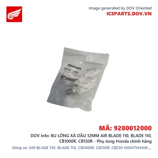 BU LÔNG XẢ DẦU 12MM AIR BLADE 110, BLADE 110, CB1000R, CB150R - Phụ tùng Honda chính hãng