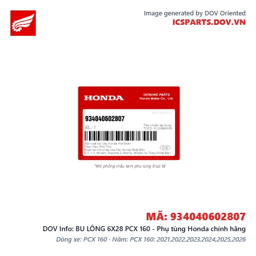BU LÔNG 6X28 PCX 160 - Phụ tùng Honda chính hãng