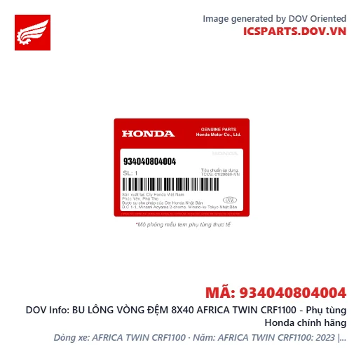 BU LÔNG VÒNG ĐỆM 8X40 AFRICA TWIN CRF1100 - Phụ tùng Honda chính hãng