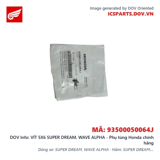 VÍT 5X6 SUPER DREAM, WAVE ALPHA - Phụ tùng Honda chính hãng