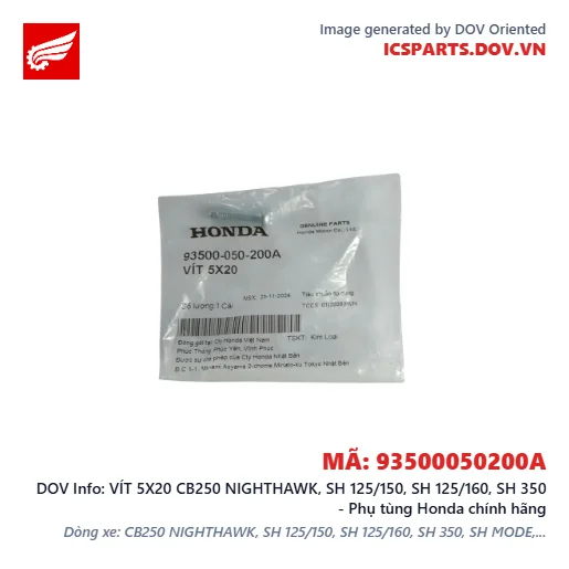VÍT 5X20 CB250 NIGHTHAWK, SH 125/150, SH 125/160, SH 350 - Phụ tùng Honda chính hãng