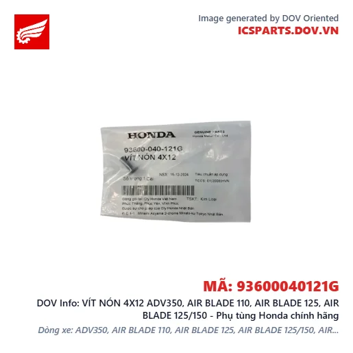 VÍT NÓN 4X12 ADV350, AIR BLADE 110, AIR BLADE 125, AIR BLADE 125/150 - Phụ tùng Honda chính hãng