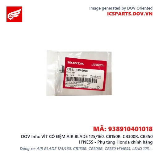 VÍT CÓ ĐỆM AIR BLADE 125/160, CB150R, CB300R, CB350 H'NESS - Phụ tùng Honda chính hãng