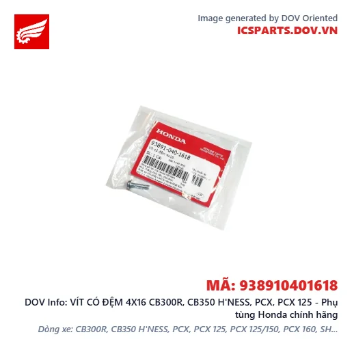 VÍT CÓ ĐỆM 4X16 CB300R, CB350 H'NESS, PCX, PCX 125 - Phụ tùng Honda chính hãng