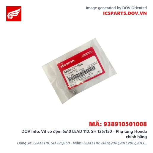 Vít có đệm 5x10 LEAD 110, SH 125/150 - Phụ tùng Honda chính hãng