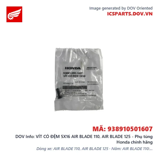 VÍT CÓ ĐỆM 5X16 AIR BLADE 110, AIR BLADE 125 - Phụ tùng Honda chính hãng