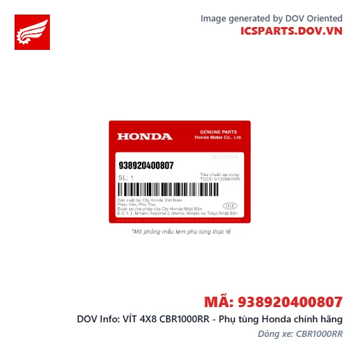 VÍT 4X8 CBR1000RR - Phụ tùng Honda chính hãng
