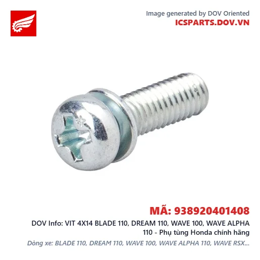 VIT 4X14 BLADE 110, DREAM 110, WAVE 100, WAVE ALPHA 110 - Phụ tùng Honda chính hãng