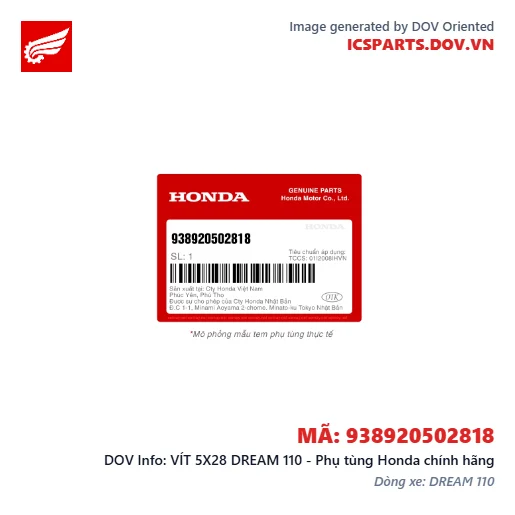 VÍT 5X28 DREAM 110 - Phụ tùng Honda chính hãng