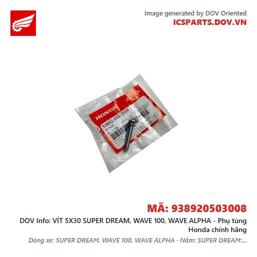 VÍT 5X30 SUPER DREAM, WAVE 100, WAVE ALPHA - Phụ tùng Honda chính hãng