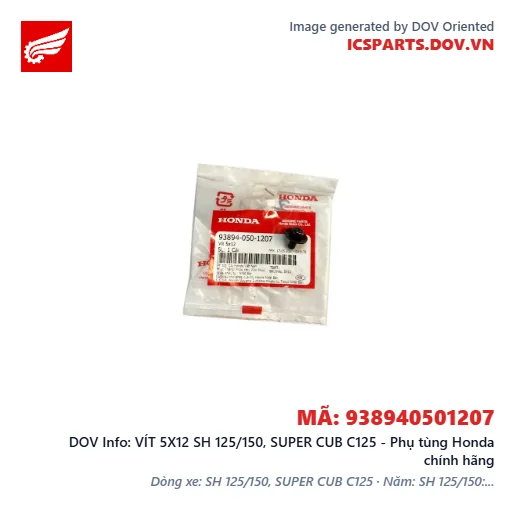 VÍT 5X12 SH 125/150, SUPER CUB C125 - Phụ tùng Honda chính hãng