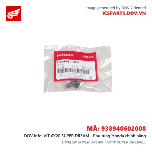 VÍT 6X20 SUPER DREAM - Phụ tùng Honda chính hãng