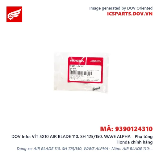 VÍT 5X10 AIR BLADE 110, SH 125/150, WAVE ALPHA - Phụ tùng Honda chính hãng
