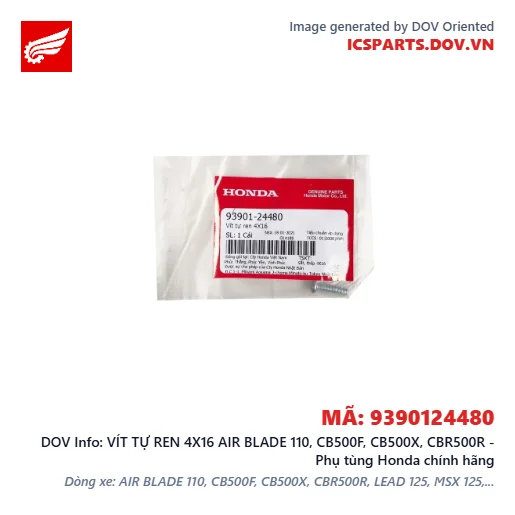 VÍT TỰ REN 4X16 AIR BLADE 110, CB500F, CB500X, CBR500R - Phụ tùng Honda chính hãng