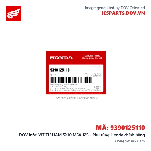VÍT TỰ HÃM 5X10 MSX 125 - Phụ tùng Honda chính hãng