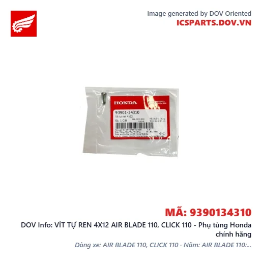 VÍT TỰ REN 4X12 AIR BLADE 110, CLICK 110 - Phụ tùng Honda chính hãng