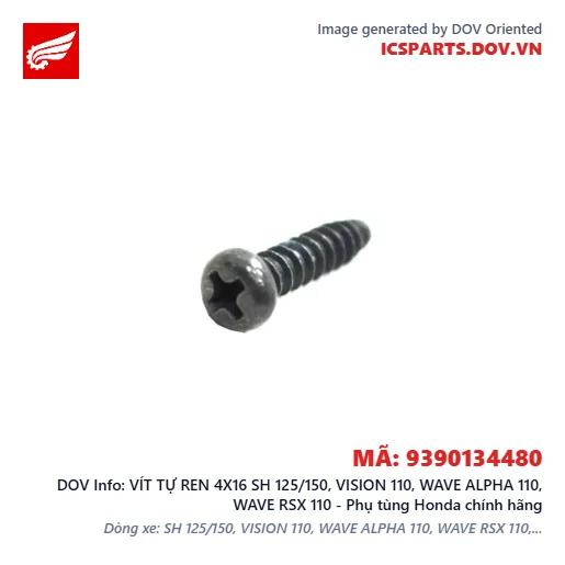 VÍT TỰ REN 4X16 SH 125/150, VISION 110, WAVE ALPHA 110, WAVE RSX 110 - Phụ tùng Honda chính hãng