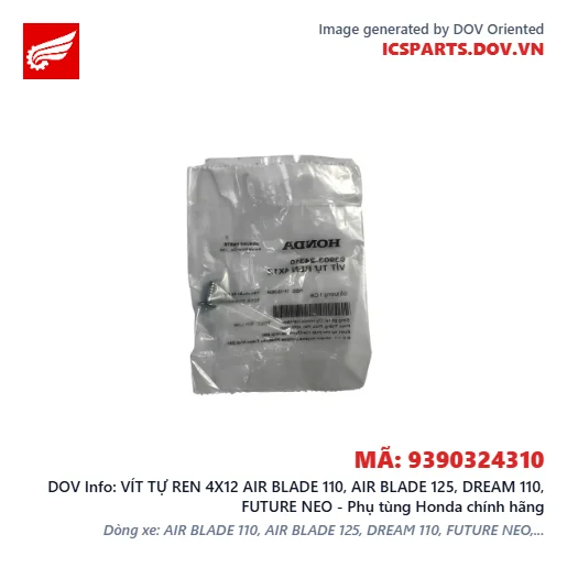 VÍT TỰ REN 4X12 AIR BLADE 110, AIR BLADE 125, DREAM 110, FUTURE NEO - Phụ tùng Honda chính hãng