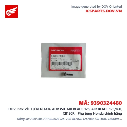 VÍT TỰ REN 4X16 ADV350, AIR BLADE 125, AIR BLADE 125/160, CB150R - Phụ tùng Honda chính hãng